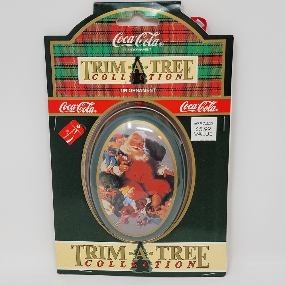 Set of 6 Vintage 1991 Coca Cola Santa Tin Trinket Box Christmas Ornaments - New - Picture 4 of 16